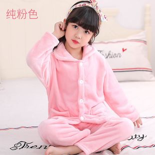 儿童法兰绒睡衣春秋季女孩男童装珊瑚绒家居服冬天女童中大童套装