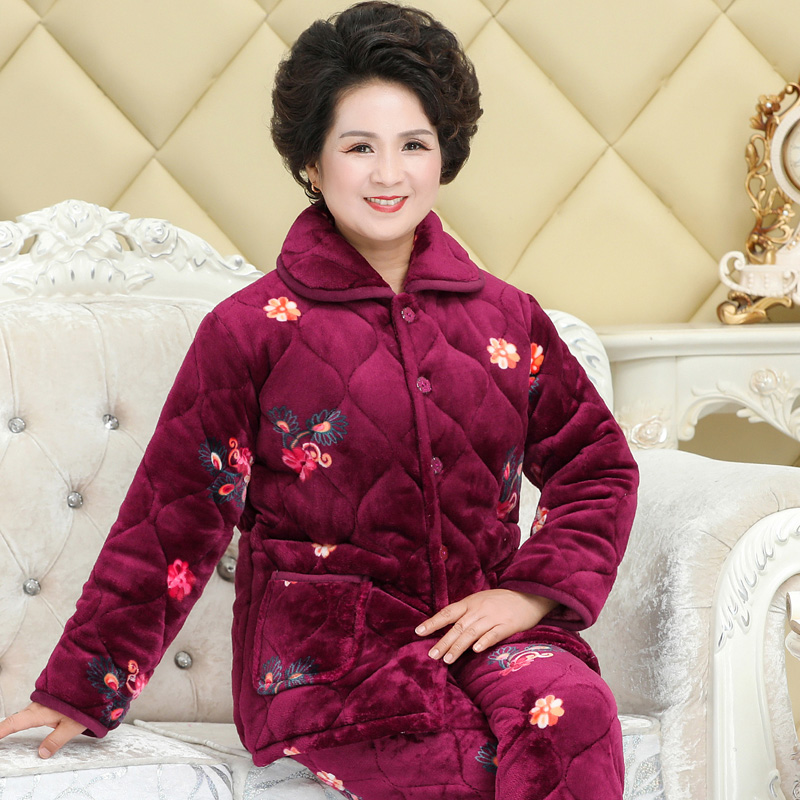夹棉加厚中老年珊瑚绒妈妈款睡衣