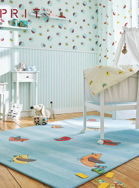 esprit卡通动物儿童房女孩男孩蓝色卧室客厅书房舞蹈爬行地毯地垫