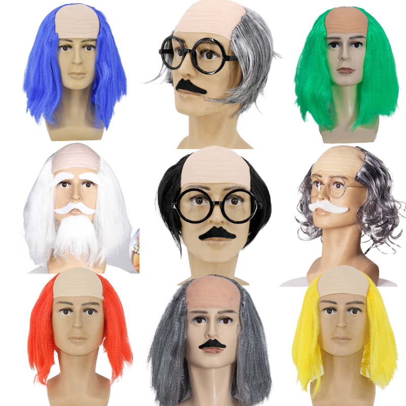 秃顶假发地中海头套小品搞怪男士老人头套cosplay假发眼镜胡子