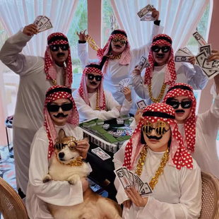 阿拉伯服装迪拜中东土豪长袍生日聚会搞笑网红抖音超粗金链子出租