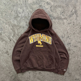 Autismss宝藏屋 OLDSCHOOL美式复古怀俄明大学英文连帽卫衣情侣装