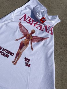 网红背心女ins超火涅槃乐队NIRVANA天使印花砍袖 T恤男上衣服宽松