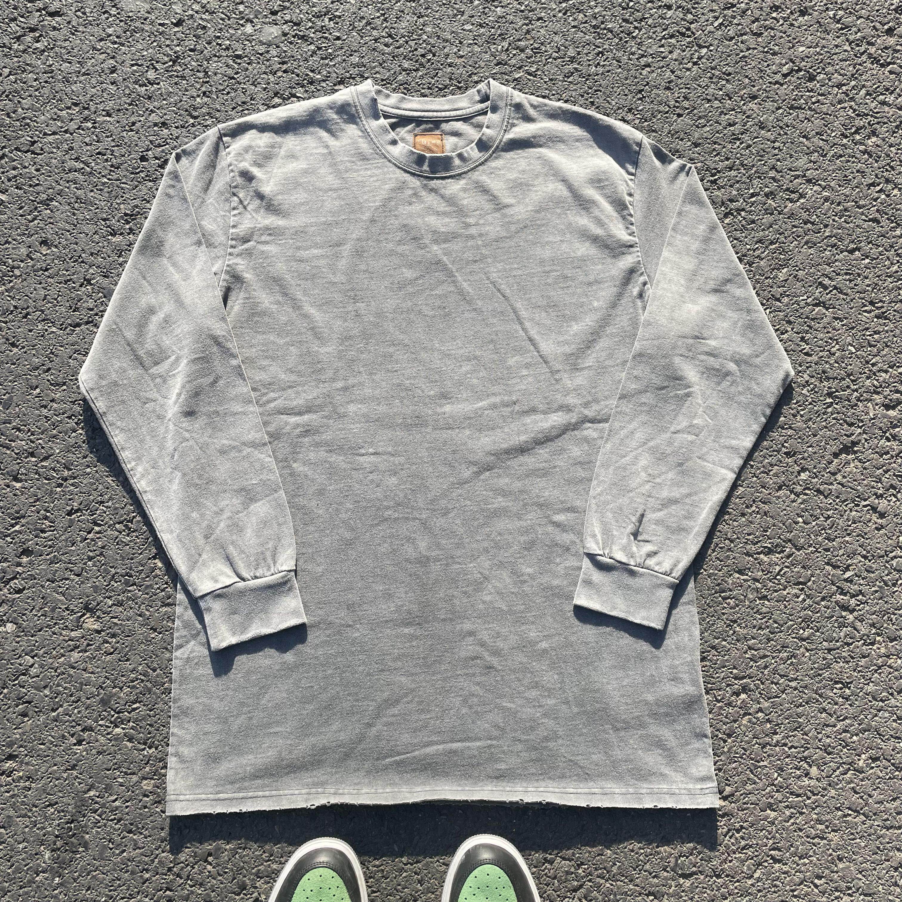 270그램  무거운  워시 디스트레스드 홀 바닥 셔츠 솔리드 컬러 루즈 대형 456XL 남성용 및 여성용 긴팔 티셔츠