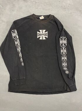 复古字母欧美oldschool痞帅休闲减龄男女摇滚风长袖T恤大码456XL