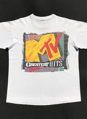 海报风印花短袖MTV 男士清新短袖洋气ins风百搭T恤oldschool重工