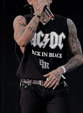 Autismss宝藏屋 重磅不透 ACDC乐队hiphop无袖男女潮流街头砍袖