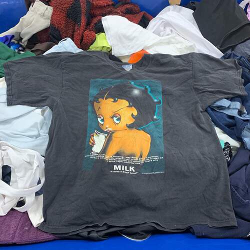 Autismss宝藏屋 VINTAGE古着感黑色重磅贝蒂小姐短袖T恤卡通复古