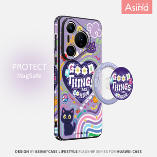 涂鸦猫猫适用华为pura80pro手机壳新mate80全包p50Pro防摔磁吸pura70带支架潮牌mate60pro复古超薄m40保护套