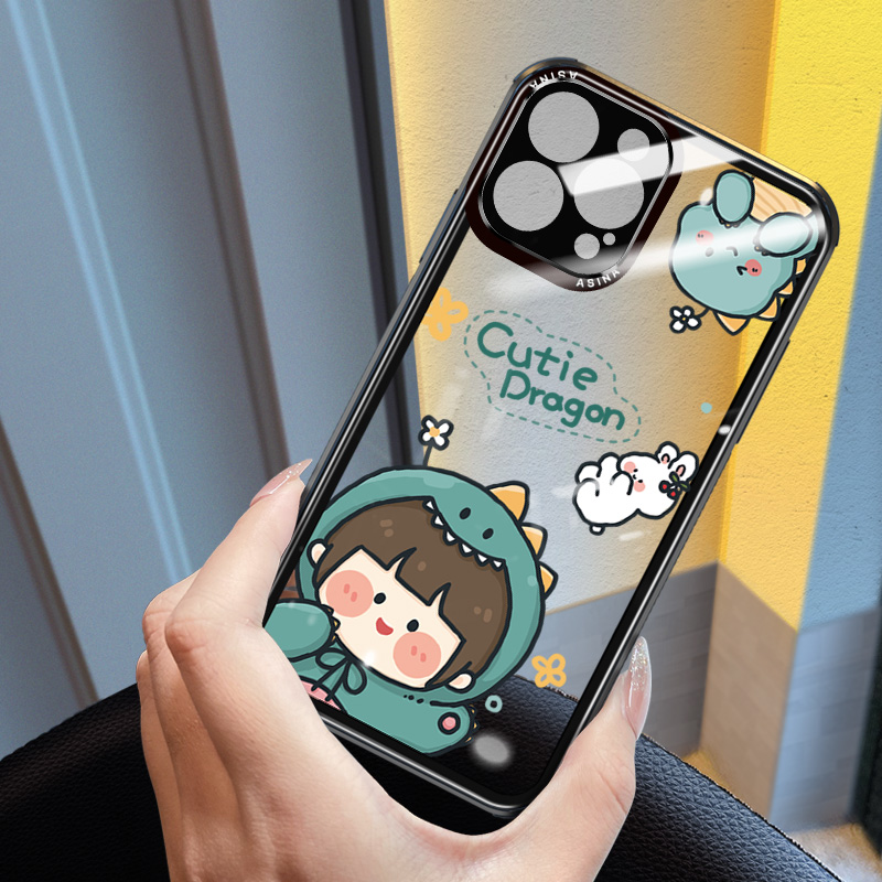 苹果13/pro/max透明玻璃卡通