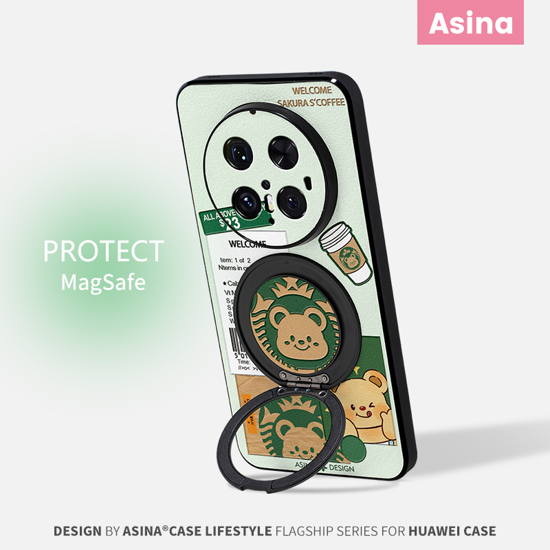 咖啡黄油小熊适用华为mate70手机壳卡通全包m60pro防摔带磁吸支架70Pro潮牌高级新款mate60超薄可旋转联名Ho3