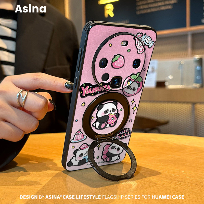 快乐一堆熊猫适用华为mate80手机壳新款mate60pro全包磁吸高级mt70Pro防摔带旋转支架保护套mate60网红Ho3