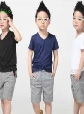 男童夏装新款童装V领儿童短袖纯棉大童t恤韩版女童打底衫搭配