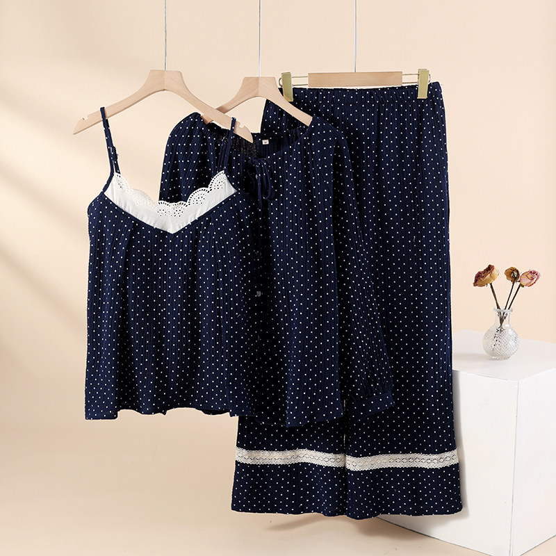 带胸垫三件套100全棉女士睡衣