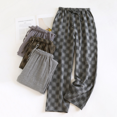 男士格子纯棉睡裤春秋长裤