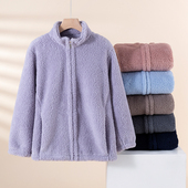 珊瑚绒睡衣女上衣秋冬季 加绒加厚可外穿拉链立领保暖外套家居服