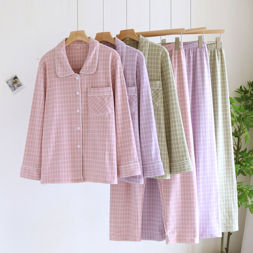 简约格子女士秋冬季德绒保暖睡衣