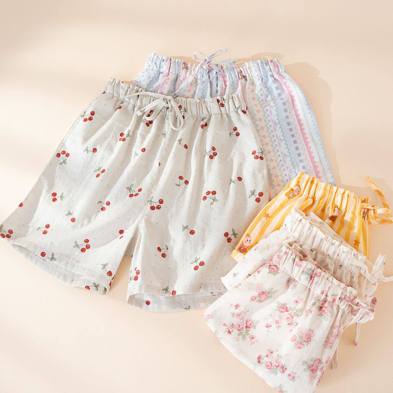 纯棉纱布睡裤女短裤夏季可爱卡通薄款休闲宽松可外穿家居裤沙滩裤