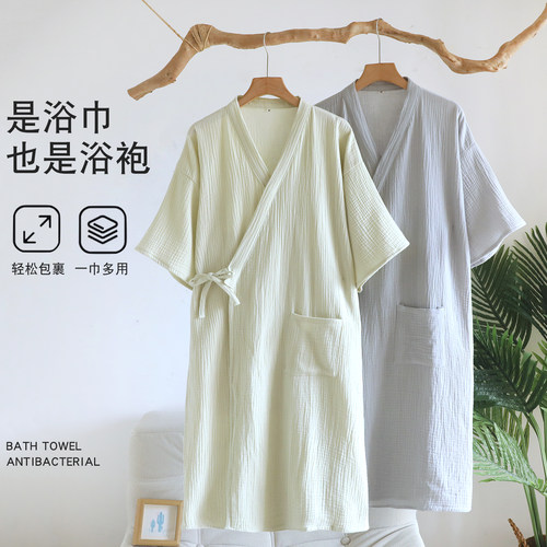 夏季全棉纱布吸水短袖睡袍女