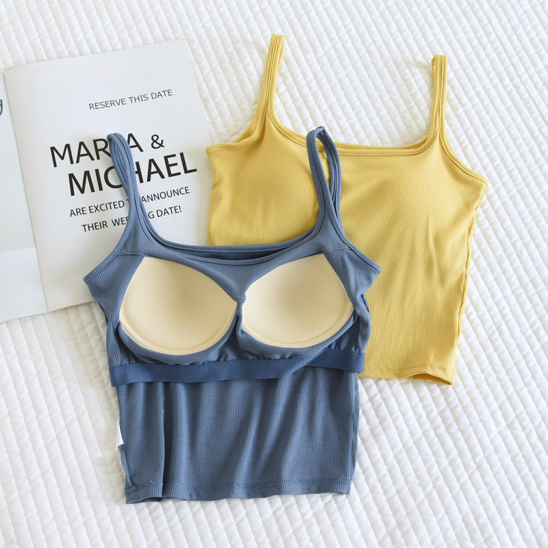 遮副乳自带胸垫小吊带背心女露脐美背文胸一体式内搭夏季外穿白色