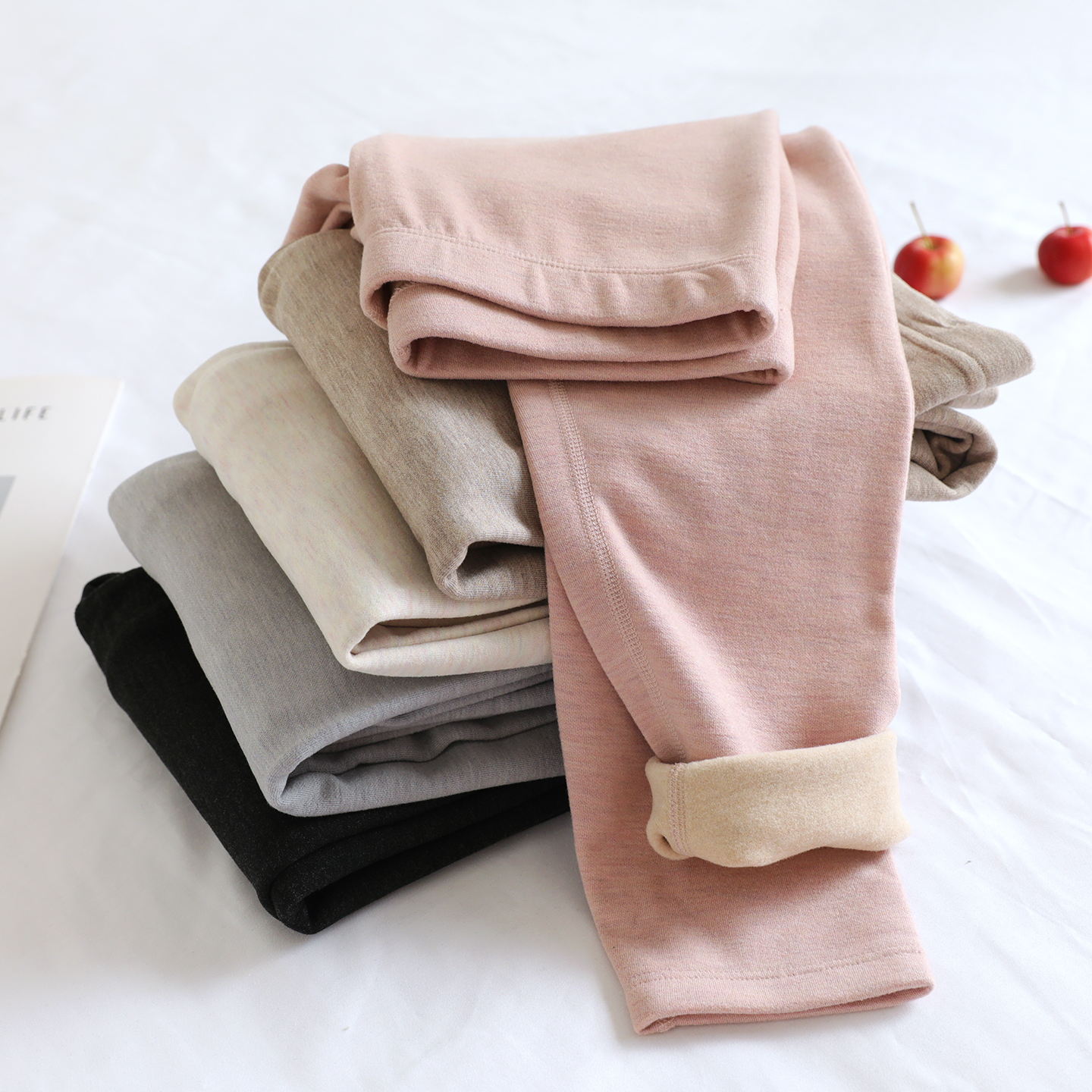 秋冬季蚕丝羊绒打底裤女加绒紧身秋裤内穿发热棉毛裤高腰保暖裤