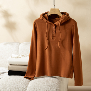 秋冬季德绒帽衫女长袖保暖连帽打底卫衣新款双面绒可外穿套头内搭