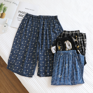 宽松薄款 睡裤 人造棉五分裤 舒适大码 可外穿 夏季 家居短裤 棉绸男士