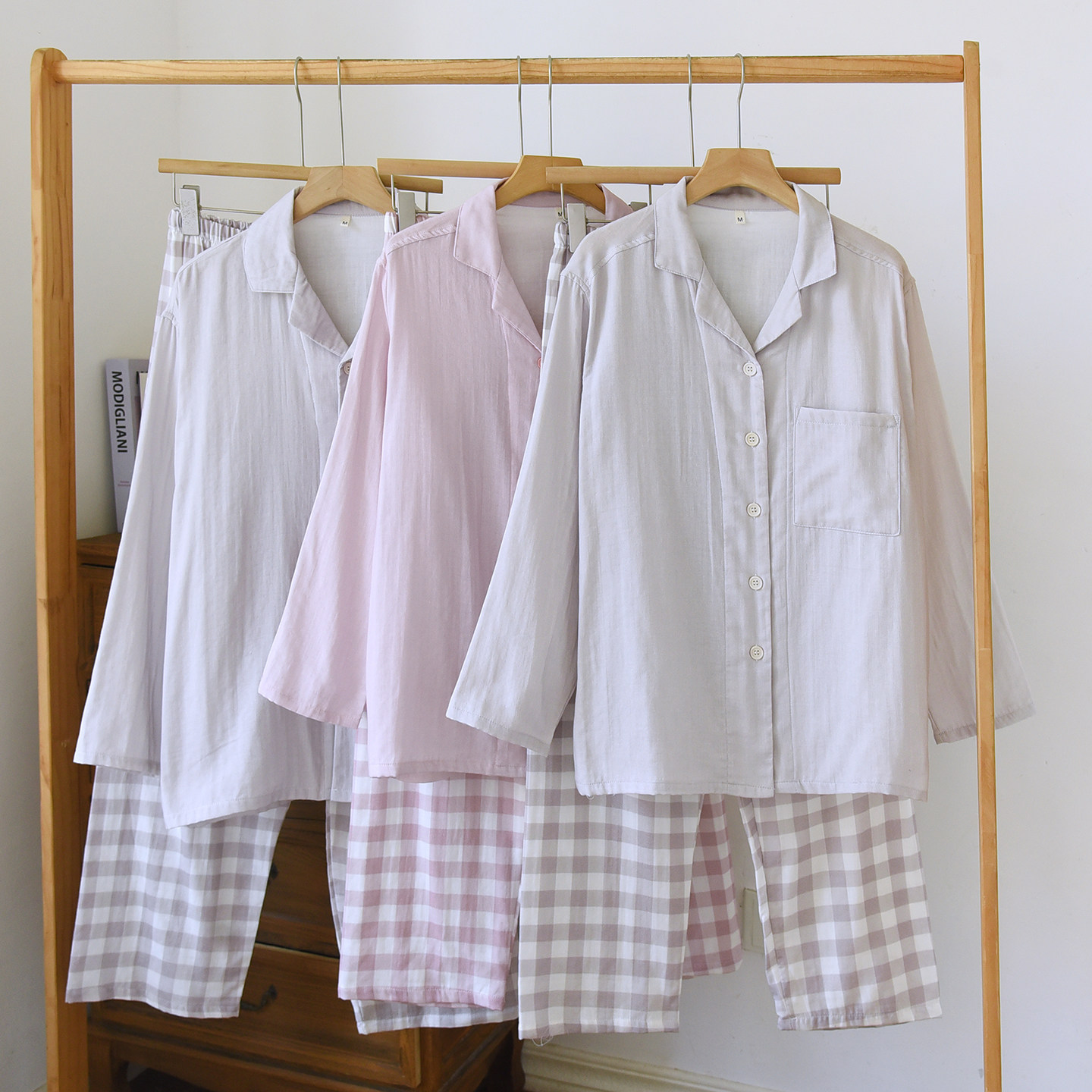 日系无印风纯棉纱布情侣睡衣春秋夏季长袖男女家居服套装薄款格子,女士内衣/男士内衣/家居服,睡衣/家居服套装,淘宝优惠券,粉丝福利购,淘宝优惠卷