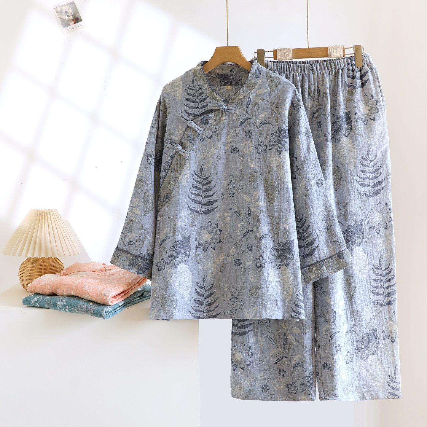 春秋纯棉纱布睡衣新中式复古国风斜襟女士家居服两件套装2025新款,女士内衣/男士内衣/家居服,睡衣/家居服套装,淘宝优惠券,粉丝福利购,淘宝优惠卷