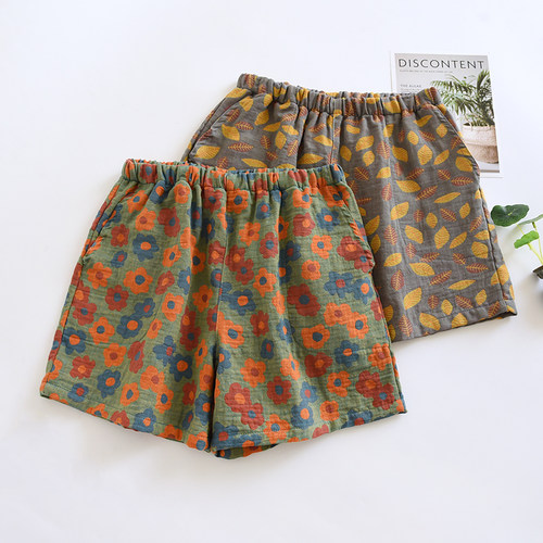 色织纯棉纱布女士睡裤短裤