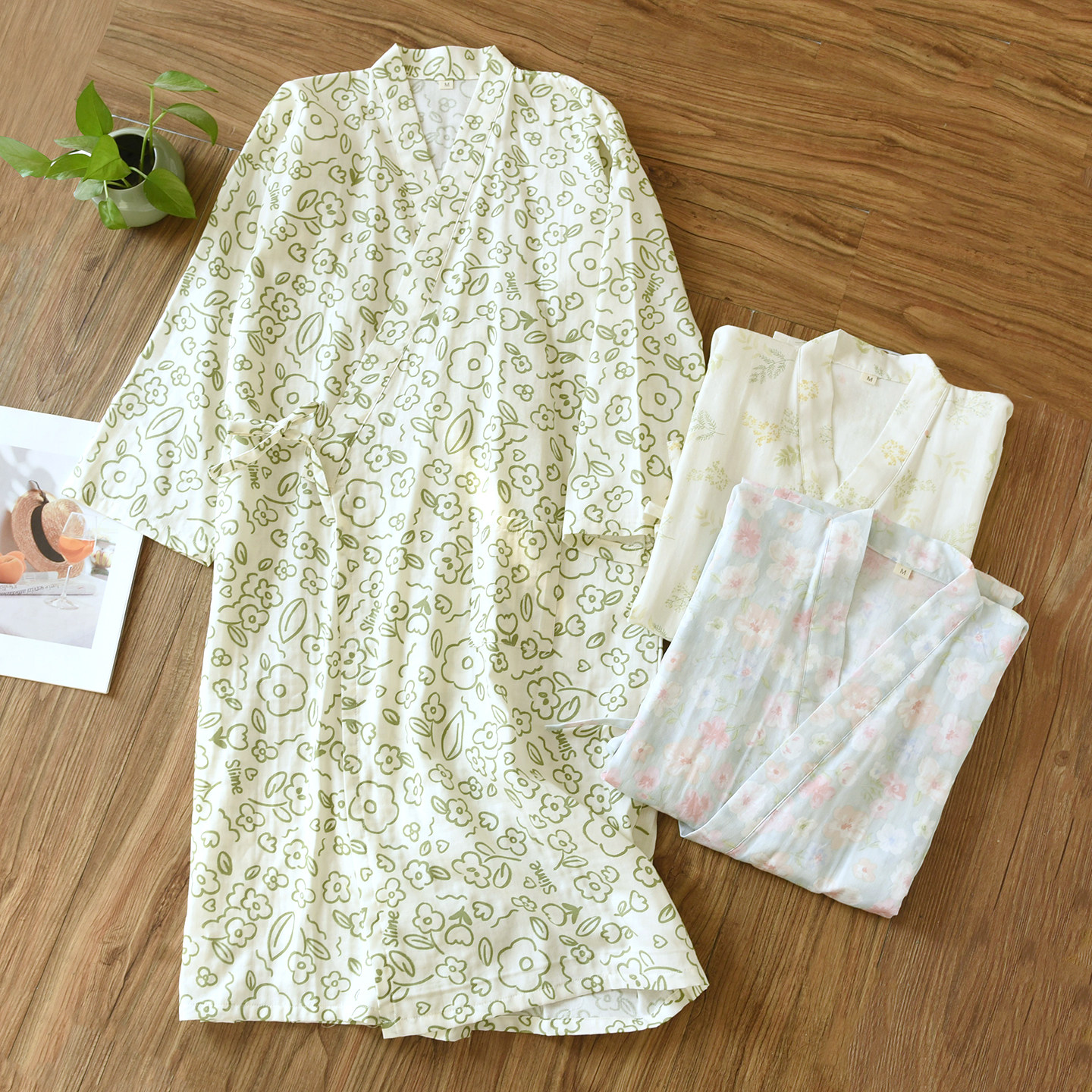 纯棉纱布睡袍女春秋薄款和服系带汗蒸浴袍夏季系绳睡衣全棉家居服