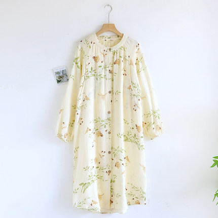 月子服孕妇睡衣女长袖睡裙待产裙纯棉纱布春秋季产房哺乳春秋喂奶