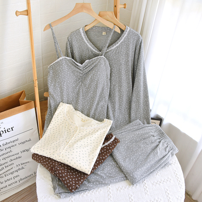 免穿文胸女士三件套睡衣套装