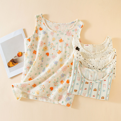 双层纯棉纱布背心睡衣上衣单件