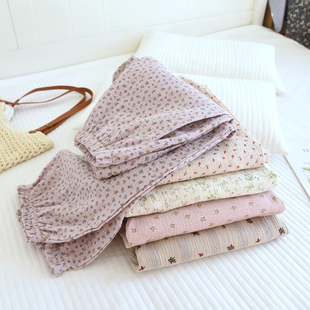 家居裤 清雅碎花睡裤 全棉夏季 收口花苞长裤 女纯棉纱布2026春秋薄款