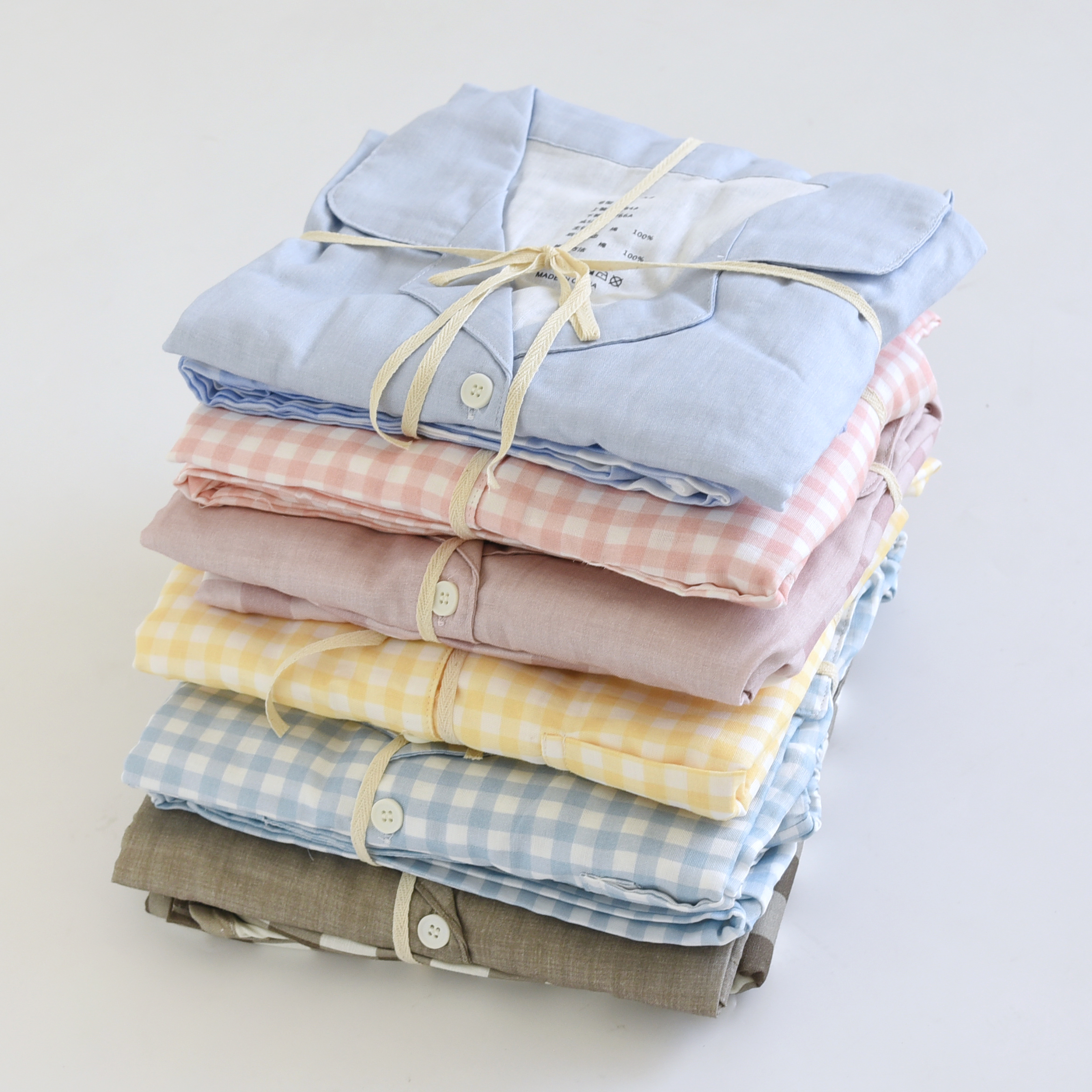 日系无印风双层纯棉纱布情侣睡衣