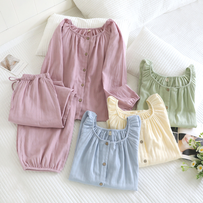 日系简约纯棉纱布女士家居服