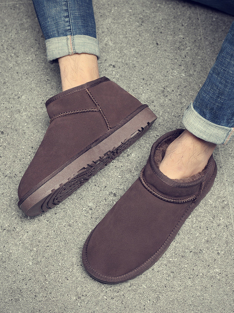 SNOW BOOTS MENS 2024 WINTER BOOTS MENS SNOW COTTON CROPPED NON-SLIP LEATHER EXTRA THICK FLEECE WARM BREAD SHOES