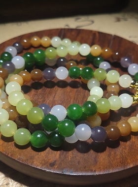 YQ122704 85.5克，直径8mm精选色泽搭配绚丽的和田玉多宝108项链