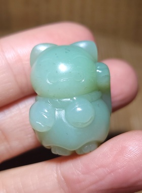 新疆的猫zg101606 18.1克超级油润新疆且末青白“招财猫”小摆件