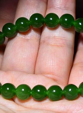 JJ031702新疆的猫18.1克8mm浓艳质地纯净菠菜绿碧玉圆珠手链