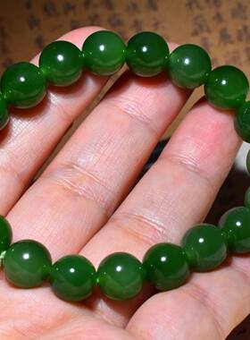 新疆的猫JJ123007 28.8克直径10mm纯净的菠菜绿碧玉圆珠手链