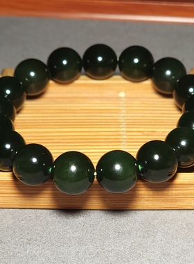 L121901 46.2克，直径12mm油性极高肉质纯净墨绿色碧玉圆珠手链