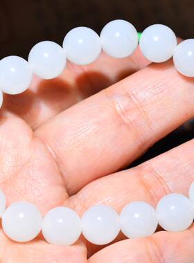 JJ031701新疆的猫25.8克10mm老坑俄料三高羊脂白玉圆珠手链