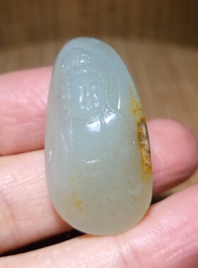 zg030315新疆的猫11.6克保留原皮温润感十足和田玉白玉籽观音雕件