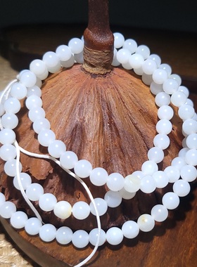 新疆的猫YQ112604 37.3克6mm特细干净明亮细润羊脂玉籽圆珠挂链