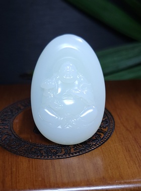 新疆的猫Z101701 18.6克超细冒油且末米达料羊脂白苏工弥勒佛挂坠