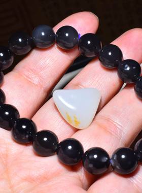 新疆的猫JJ121906   28.6克，10mm 浓艳烟紫和田玉圆珠手链