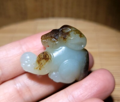 zg031001新疆的猫17.2克留原皮肉质熟糯油烟皮白玉籽“前兔无量”