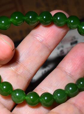 新疆的猫JJ010502 18.0克直径8mm质地纯净菠菜绿碧玉圆珠手链